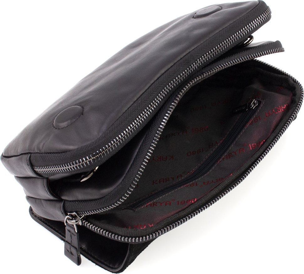 Черная горизонтальная мужская сумка-барсетка из гладкой кожи KARYA (19592)