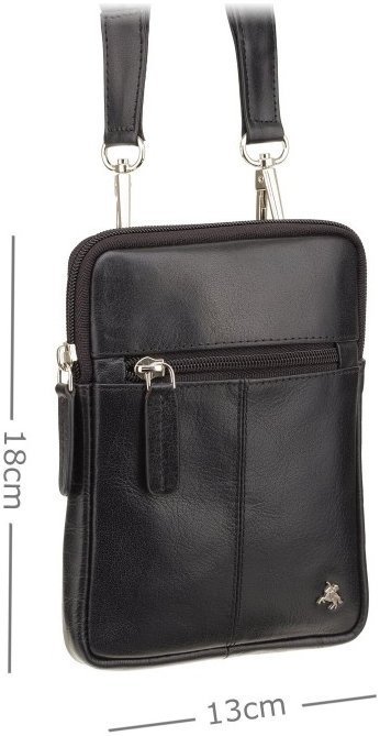 Мініатюрна чоловіча плечова сумка з натуральної шкіри чорного кольору Visconti Remi 69192