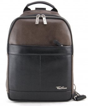 Мужская сумка-слинг через плечо из натуральной кожи черно-коричневого цвета Tom Stone (10981) - 2