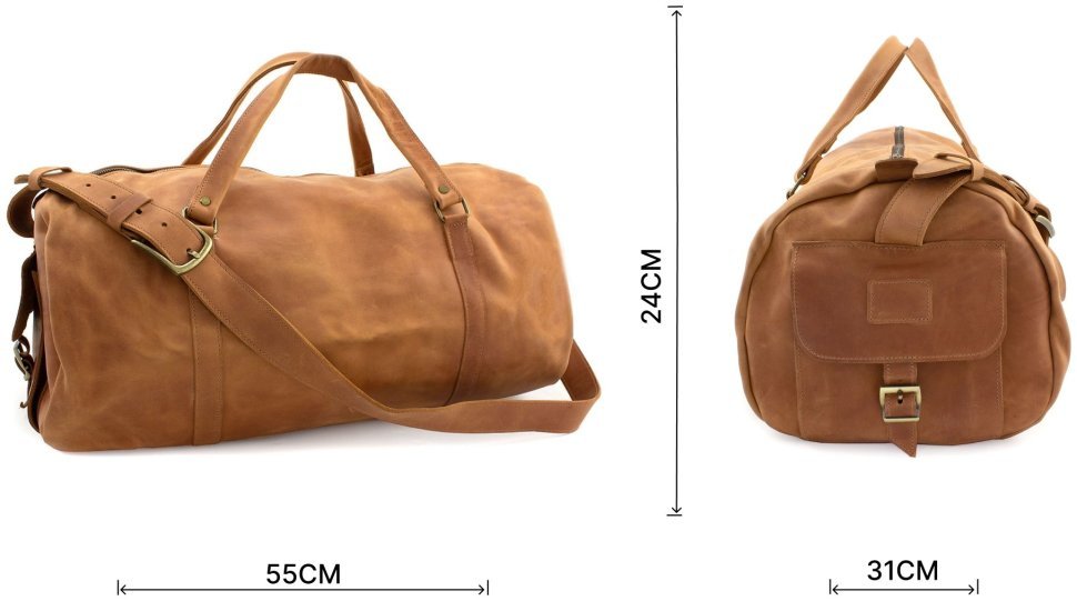 Рыжая добротная дорожная сумка из винтажной кожи на молнии Grande Pelle (15490) modnotak фото №3