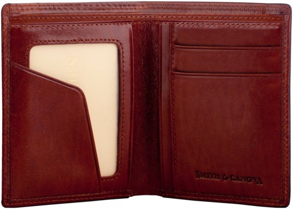 Чоловіче портмоне вертикального типу з натуральної шкіри коричневого кольору Smith&Canova Cartera 69692