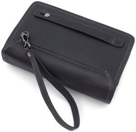 Чорна чоловіча барсетка з натуральної шкіри з вираженою фактурою HT Leather 69792