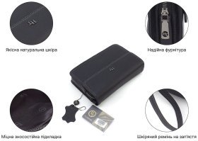 Чорна чоловіча барсетка з натуральної шкіри з вираженою фактурою HT Leather 69792
