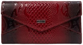 Червоний жіночий гаманець із натуральної шкіри під змію із трикутним клапаном на кнопці Desisan 79792