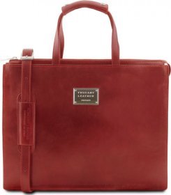 Жіночий діловий портфель з натуральної шкіри червоного кольору на три відділення Tuscany Leather (21786)