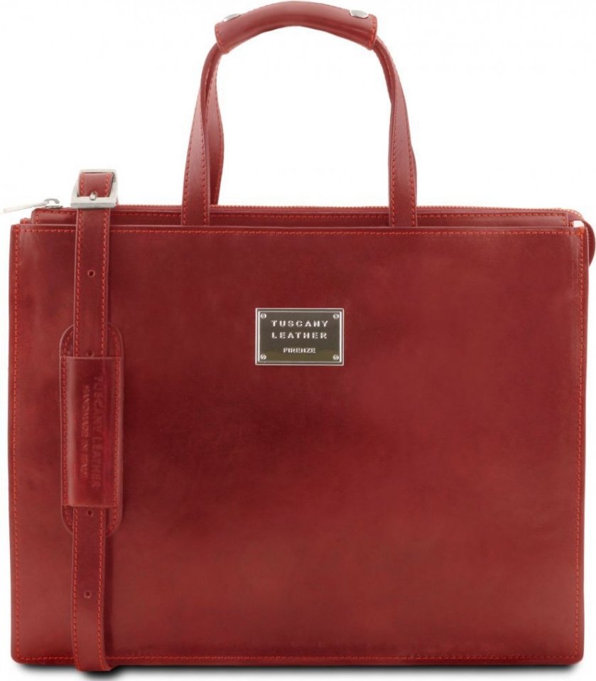 Женский деловой портфель из натуральной кожи красного цвета на три отделения Tuscany Leather (21786)