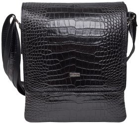 Черная мужская сумка на плечо из натуральной кожи под крокодила DESISAN 80193