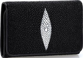 Стильний чорний гаманець на магніті зі шкіри морського ската STINGRAY LEATHER (024-18038)