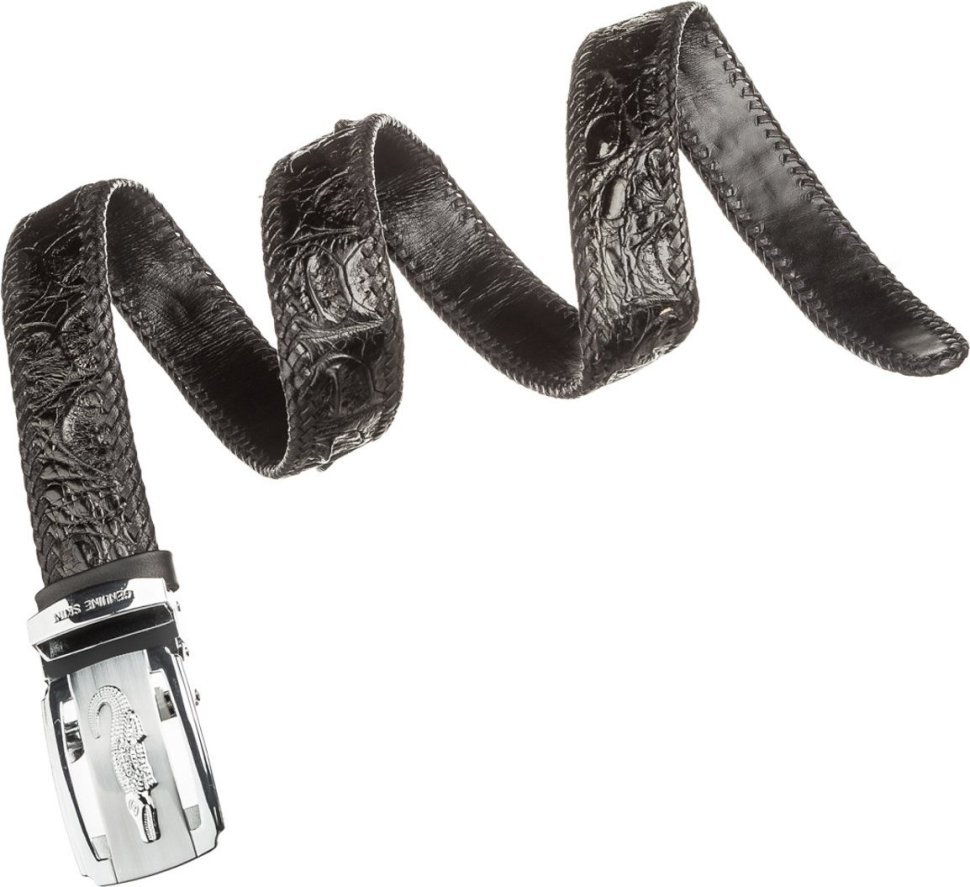 Черный ремень-автомат из натуральной кожи крокодила CROCODILE LEATHER (024-18604) фото №3 Черный ремень-автомат из натуральной кожи крокодила CROCODILE LEATHER (024-18604) modnotak фото №3