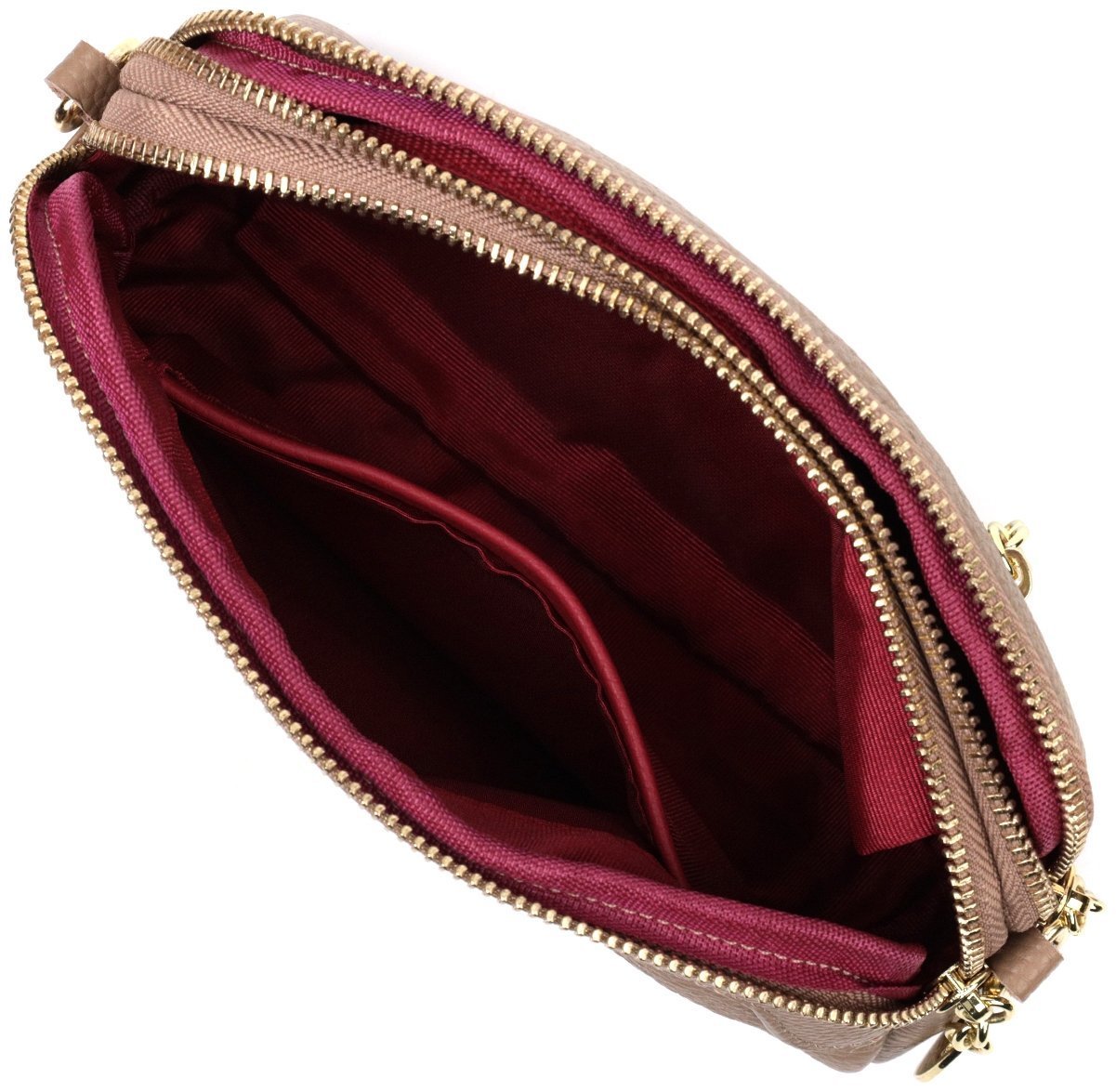 Бежевая женская сумка-кроссбоди из натуральной кожи с тиснением на два отделения Vintage 2422356