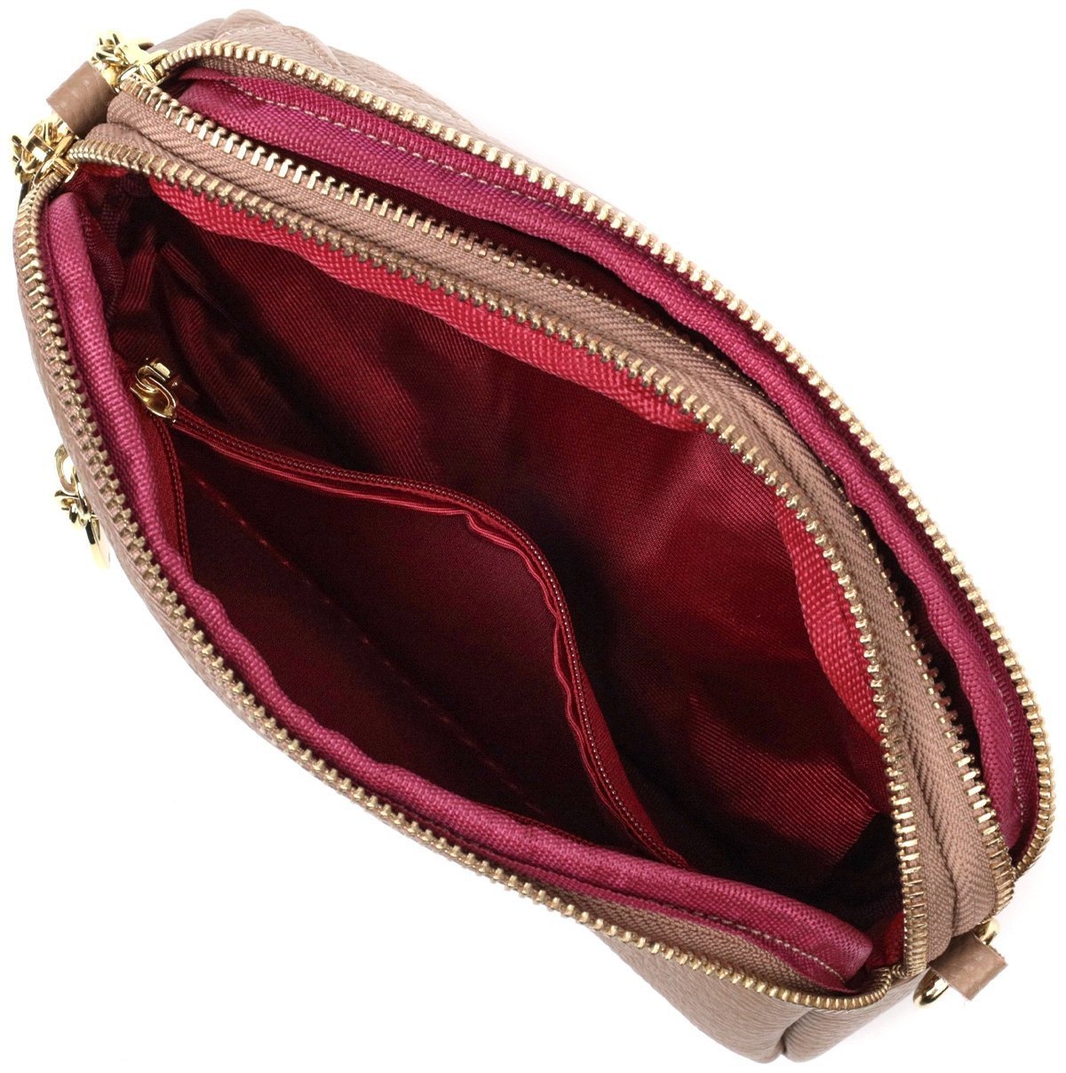 Бежевая женская сумка-кроссбоди из натуральной кожи с тиснением на два отделения Vintage 2422356