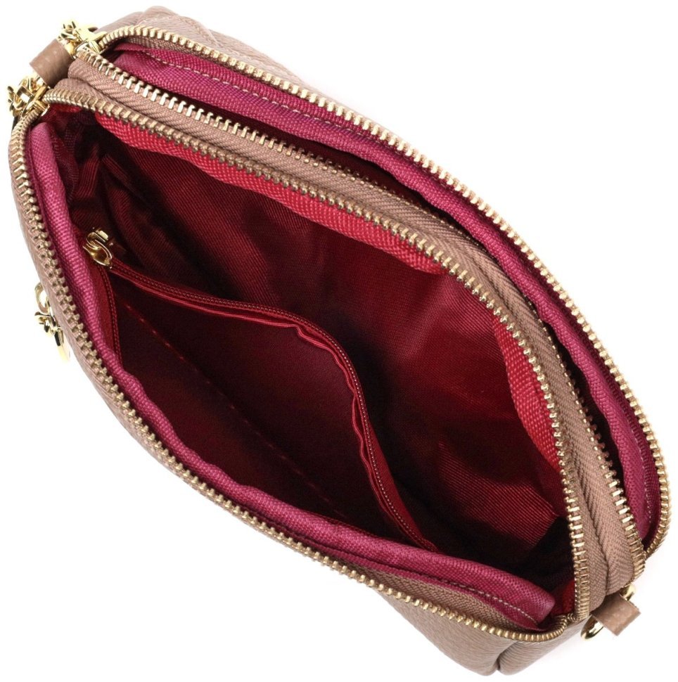 Бежева жіноча сумка-кроссбоді з натуральної шкіри з тисненням на два відділення Vintage 2422356