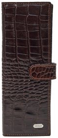 Коричневая визитница вертикального типа из натуральной кожи с фактурой под крокодила Desisan 80593