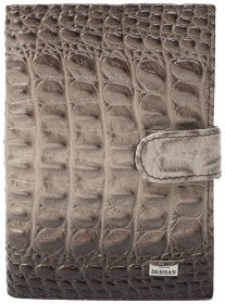 Бежевая женская обложка из натуральной кожи с фактурой под крокодила для паспорта и автодокументов Desisan 81193