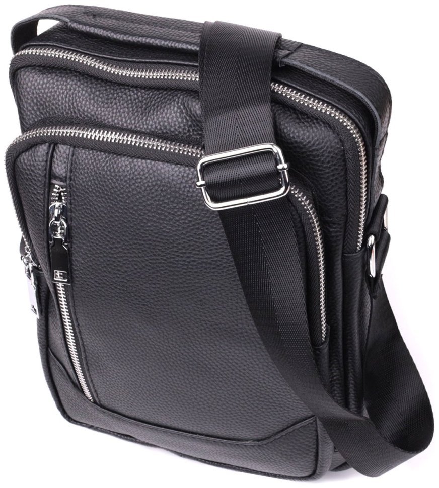 Повсякденна сумка на плечі з ручкою і плечовим ременем з натуральної шкіри чорного кольору для чоловіків Vintage Style 91293 modnotak фото №1