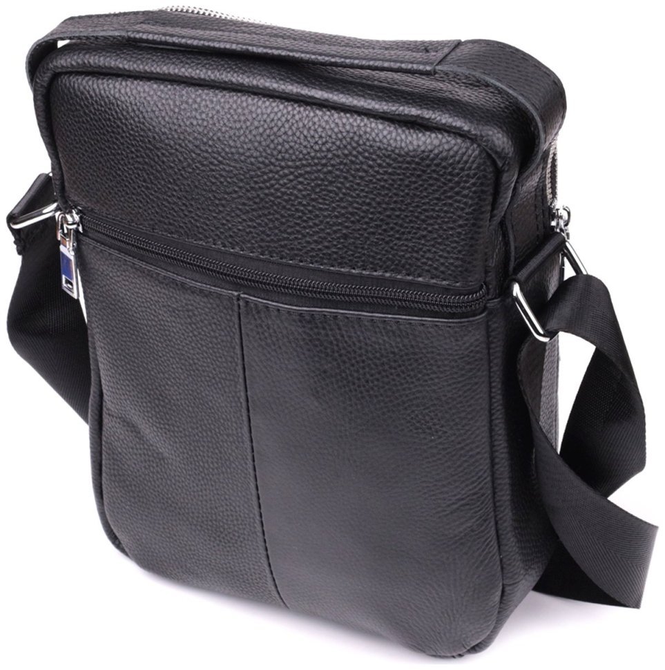 Повсякденна сумка на плечі з ручкою і плечовим ременем з натуральної шкіри чорного кольору для чоловіків Vintage Style 91293 modnotak фото №2