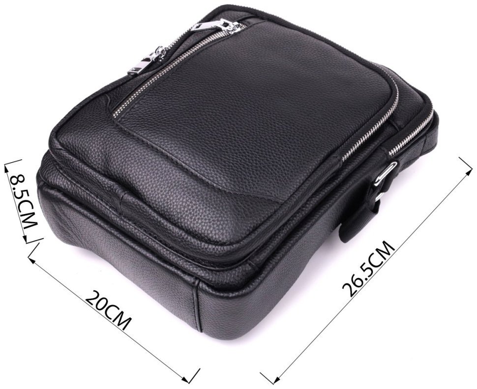 Повсякденна сумка на плечі з ручкою і плечовим ременем з натуральної шкіри чорного кольору для чоловіків Vintage Style 91293 modnotak фото №3