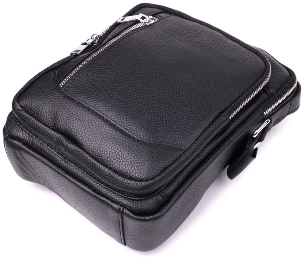 Повсякденна сумка на плечі з ручкою і плечовим ременем з натуральної шкіри чорного кольору для чоловіків Vintage Style 91293 modnotak фото №5