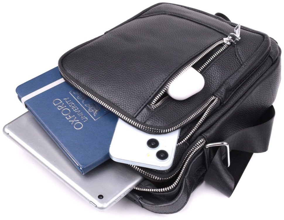 Повсякденна сумка на плечі з ручкою і плечовим ременем з натуральної шкіри чорного кольору для чоловіків Vintage Style 91293 modnotak фото №8