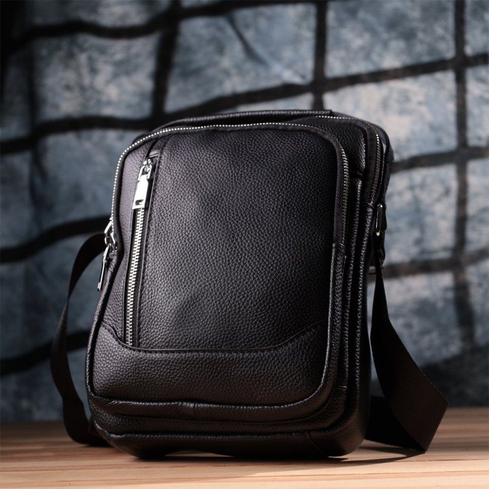 Повсякденна сумка на плечі з ручкою і плечовим ременем з натуральної шкіри чорного кольору для чоловіків Vintage Style 91293 modnotak фото №9