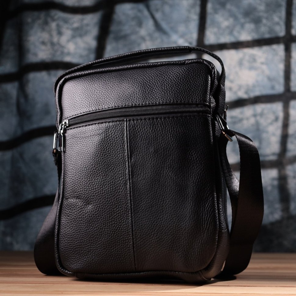 Повсякденна сумка на плечі з ручкою і плечовим ременем з натуральної шкіри чорного кольору для чоловіків Vintage Style 91293 modnotak фото №10