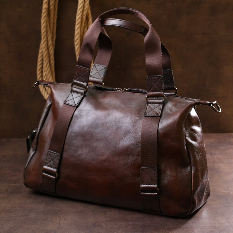 Стильная дорожная сумка из натуральной кожи коричневого цвета Vintage (20486)