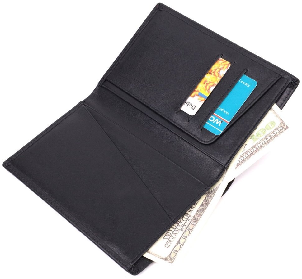Мужское портмоне из натуральной кожи черного цвета без застежки Vintage Style 91393 фото №4 Мужское портмоне из натуральной кожи черного цвета без застежки Vintage Style 91393 modnotak фото №4