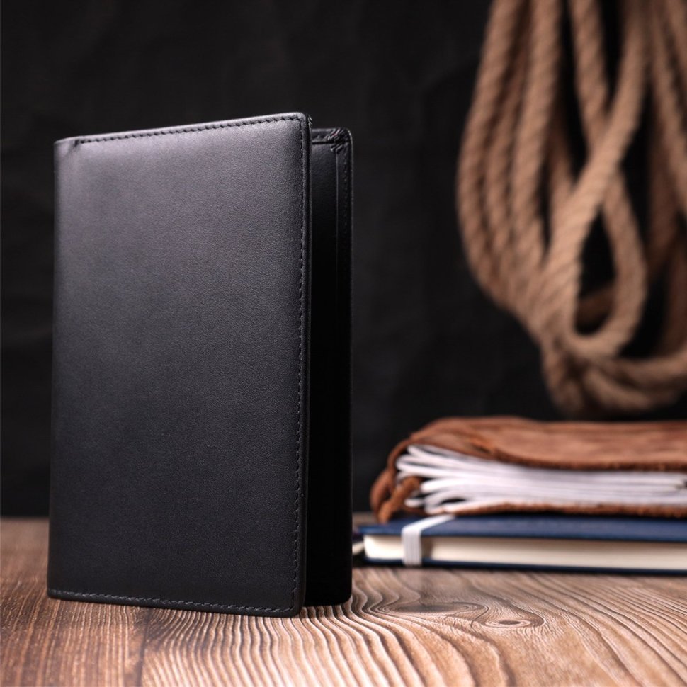 Мужское портмоне из натуральной кожи черного цвета без застежки Vintage Style 91393 фото №5 Мужское портмоне из натуральной кожи черного цвета без застежки Vintage Style 91393 modnotak фото №5