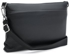 Чоловіча горизонтальна плечова сумка із натуральної шкіри флотар чорного кольору Keizer 71593