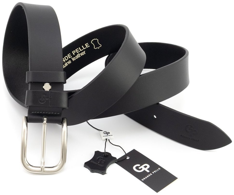 Ремень мужской из натуральной кожи батал длиной до 135 см  Grande Pelle 41105 черный modnotak фото №3