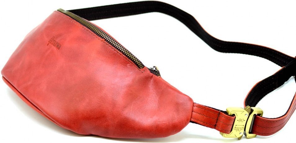 Червона жіноча поясна сумка зі шкіри крейзі хорс від бренду TARWA (19862)