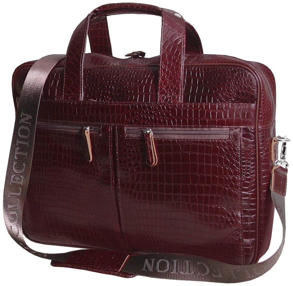 Сумка для ноутбука 15.6″ из коричневой кожи под рептилию Vip Collection 102393 modnotak фото №1