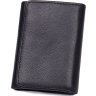 Чорний гаманець потрійного складання з натуральної шкіри на кнопці Vintage (14467) - 1