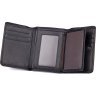 Чорний гаманець потрійного складання з натуральної шкіри на кнопці Vintage (14467) - 7