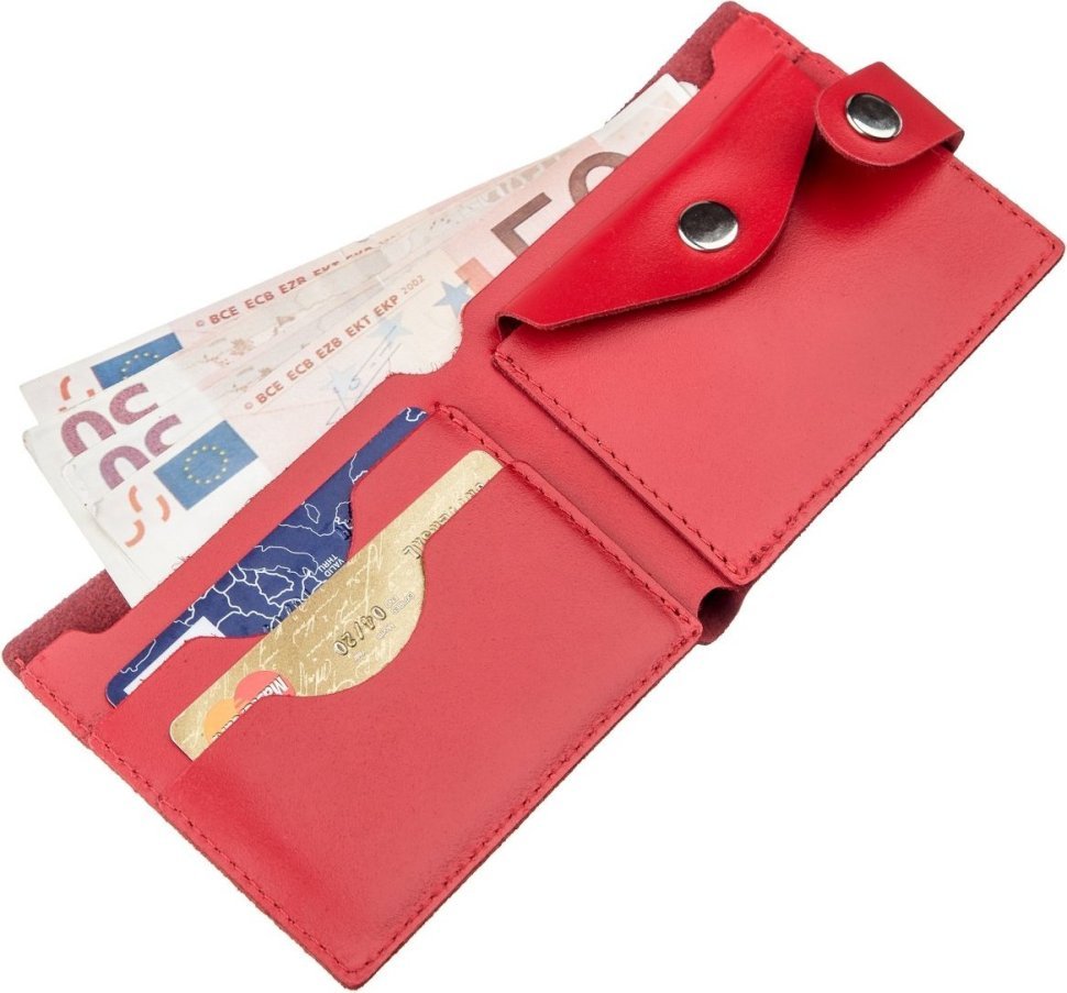 Красный женский кошелек из натуральной кожи с хлястиком на кнопке SHVIGEL (2416210)