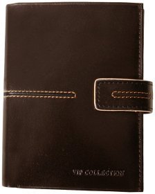 Мужское кожаное портмоне London в коричневом цвете на кнопке Vip Collection 102593
