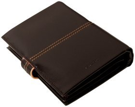Мужское кожаное портмоне London в коричневом цвете на кнопке Vip Collection 102593