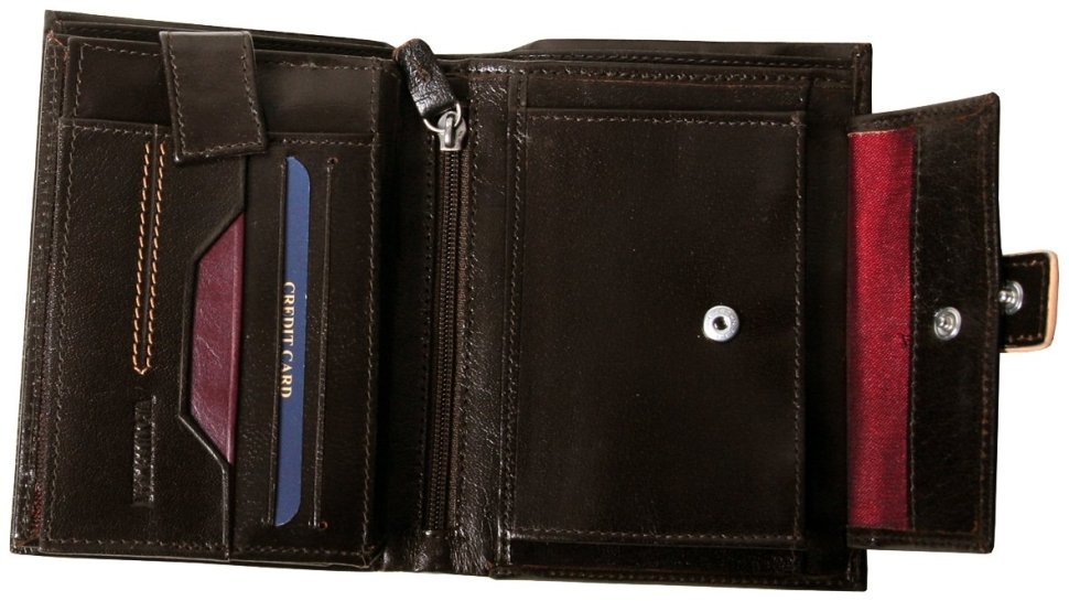 Мужское кожаное портмоне London в коричневом цвете на кнопке Vip Collection 102593 modnotak фото №4