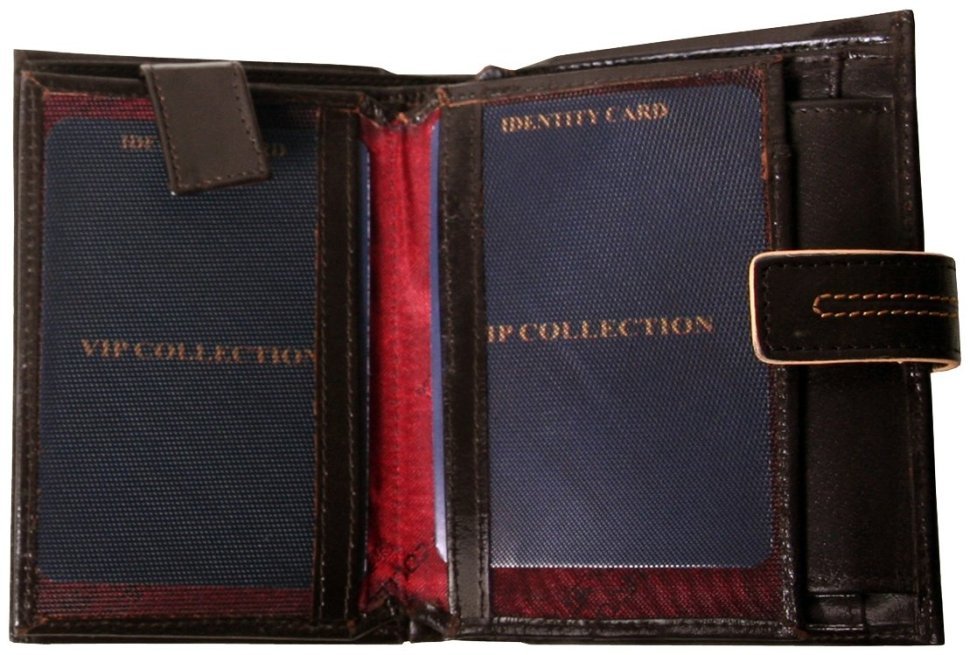 Мужское кожаное портмоне London в коричневом цвете на кнопке Vip Collection 102593 modnotak фото №5