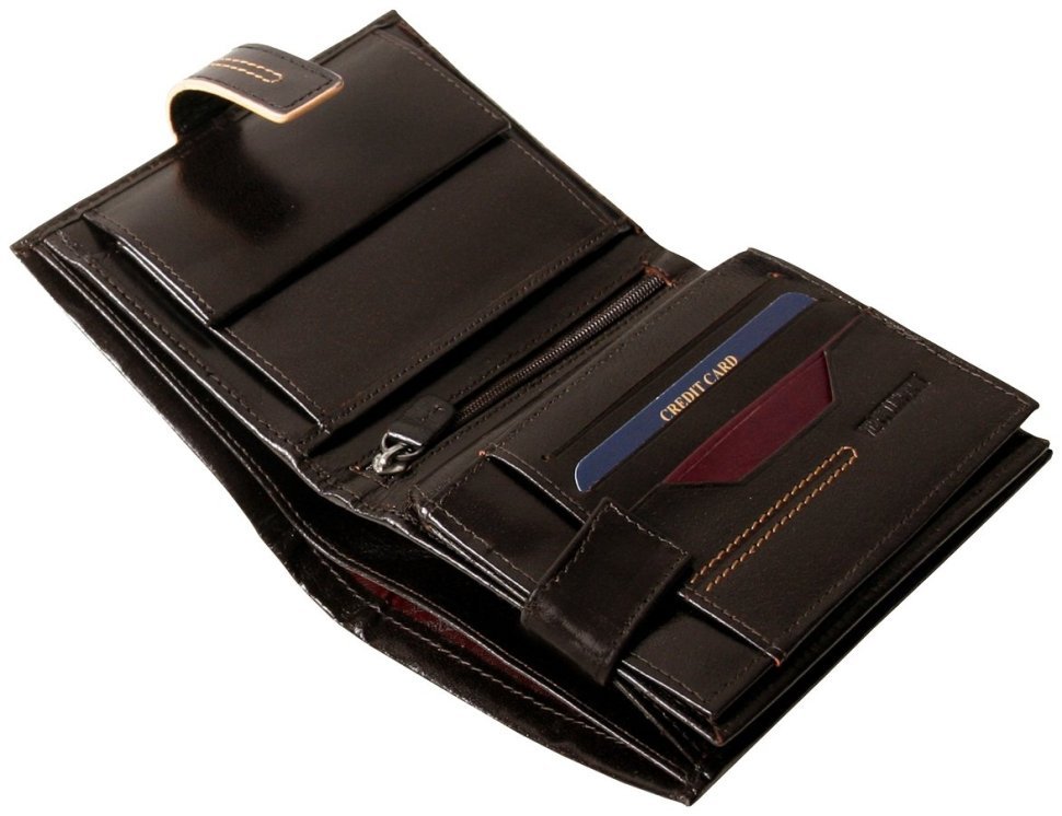 Мужское кожаное портмоне London в коричневом цвете на кнопке Vip Collection 102593 modnotak фото №7