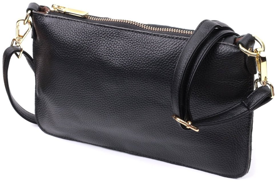 Женская сумка-клатч в универсальном черном цвете с двумя ремешками из натуральной кожи Vintage 22649 modnotak фото №1