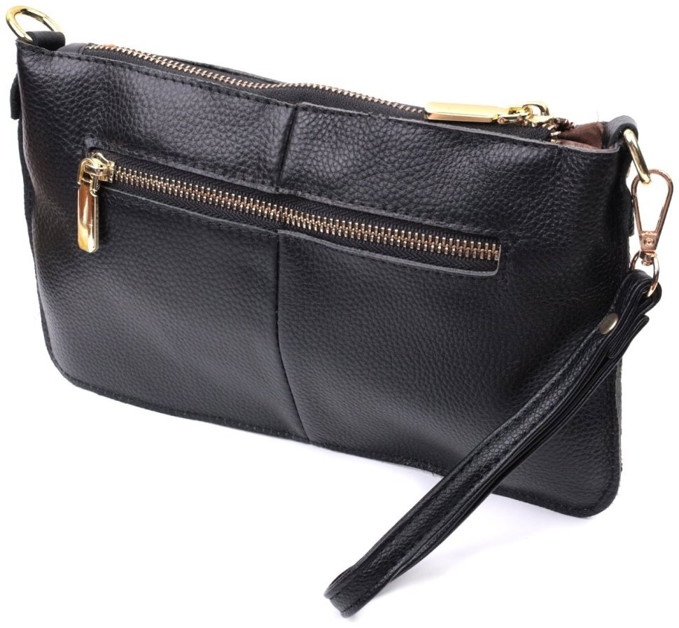 Женская сумка-клатч в универсальном черном цвете с двумя ремешками из натуральной кожи Vintage 22649 modnotak фото №2