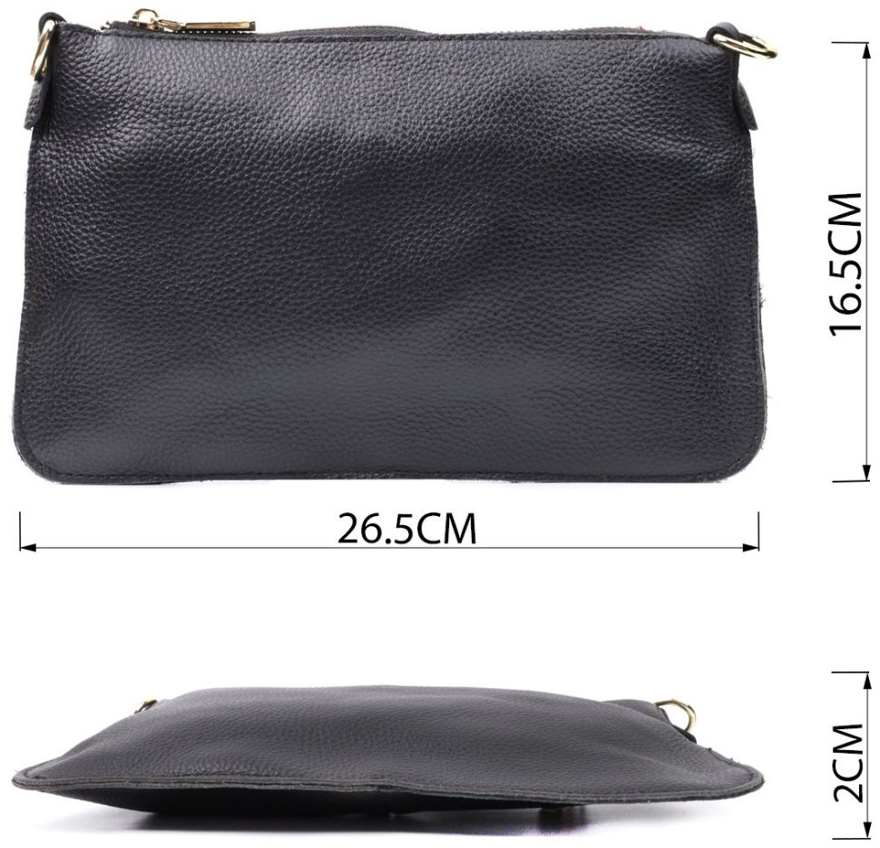 Женская сумка-клатч в универсальном черном цвете с двумя ремешками из натуральной кожи Vintage 22649 modnotak фото №3