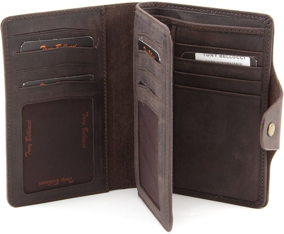 Темно-коричневое портмоне из натуральной кожи в стиле винтаж Tony Bellucci (10557)