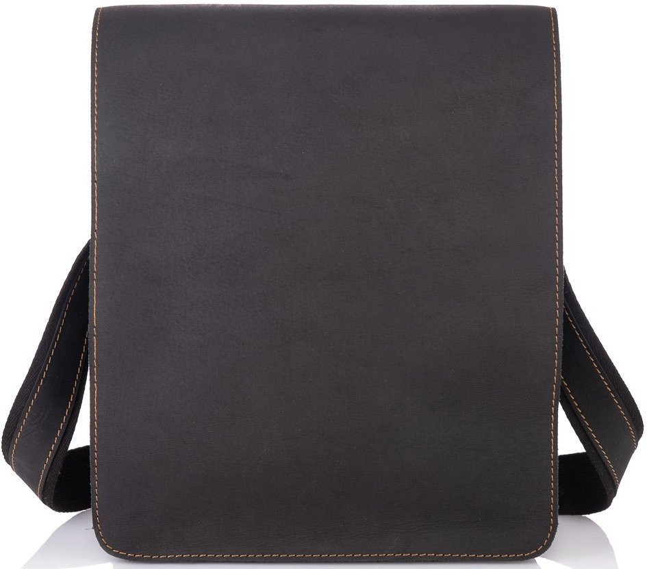 Мужская черная кожаная сумка-мессенджер с клапаном ручной работы Tiding Bag (15769)