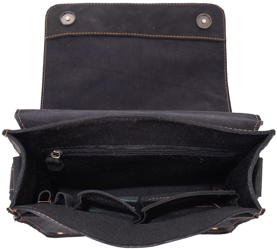 Чоловіча чорна шкіряна сумка-месенджер з клапаном ручної роботи Tiding Bag (15769)