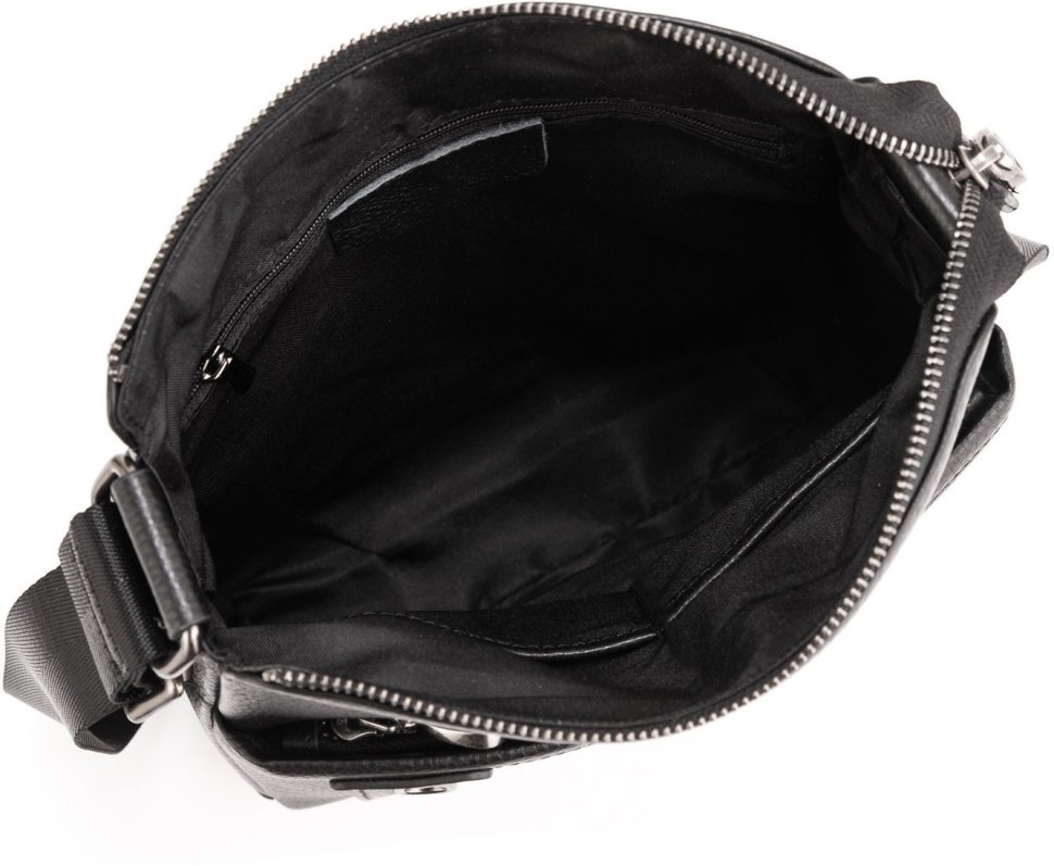 Солидная мужская кожаная сумка-планшет черного цвета с ремешком через плечо Tiding Bag (15835)