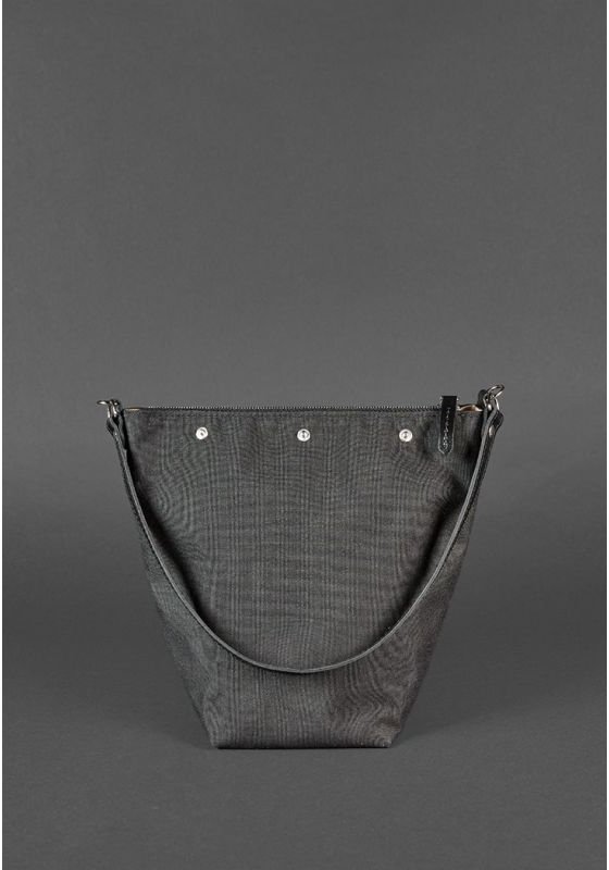 Вугільно-чорна плетена сумка з натуральної шкіри з плечовим ремінцем BlankNote Пазл M (12767)