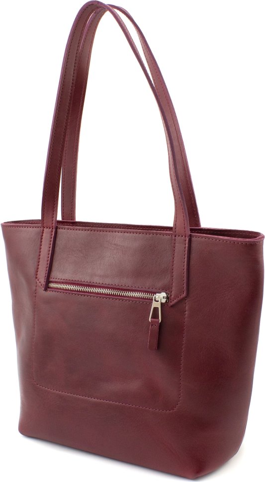 Жіноча сумка-шоппер із італійської шкіри середнього розміру у кольорі марсала Grande Pelle (19070)
