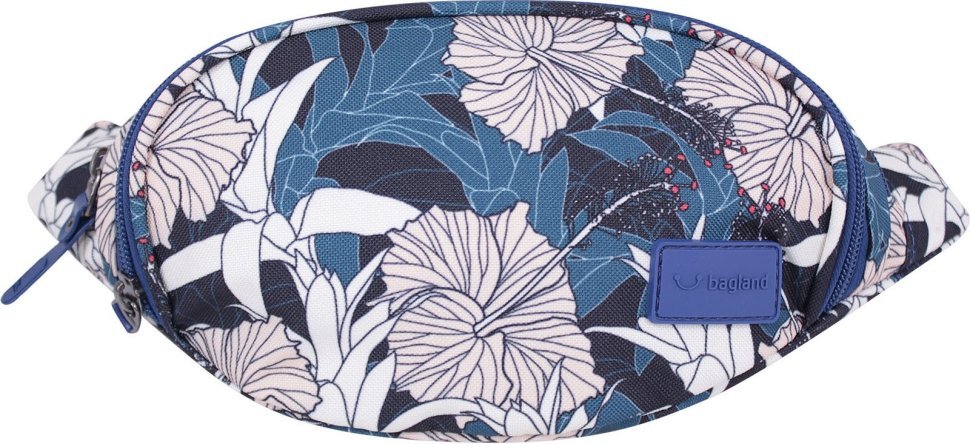 Синяя поясная сумка-бананка из текстиля с красивым принтом Bagland Bella 54093
